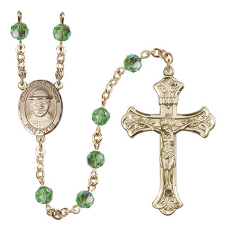 14 Karat Gold-Filled 6mm Austrian Crystal Saint Damien of Molokai Rosary in Peridot
