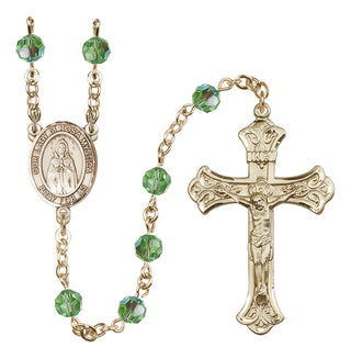 14 Karat Gold-Filled 6mm Austrian Crystal Our Lady of Rosa Mystica Rosary in Peridot