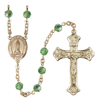 14 Karat Gold-Filled 6mm Austrian Crystal Our Lady of Kibeho Rosary in Peridot