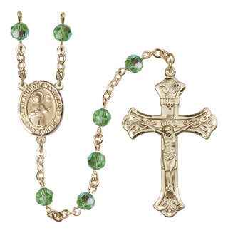 14 Karat Gold-Filled 6mm Austrian Crystal Saint Anthony Mary Claret Rosary in Peridot