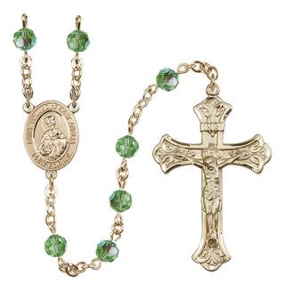 14 Karat Gold-Filled 6mm Austrian Crystal Saint Edmund of East Anglia Rosary in Peridot