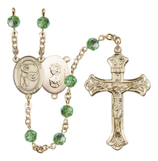 14 Karat Gold-Filled 6mm Austrian Crystal Saint Christopher/Golf Rosary in Peridot