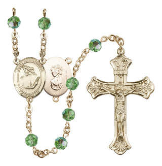 14 Karat Gold-Filled 6mm Austrian Crystal Saint Christopher/Gymnastics Rosary in Peridot