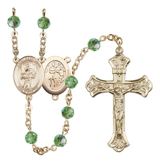 14 Karat Gold-Filled 6mm Austrian Crystal Saint Sebastian / Baseball Rosary in Peridot