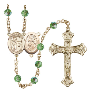 14 Karat Gold-Filled 6mm Austrian Crystal Saint Sebastian / Golf Rosary in Peridot