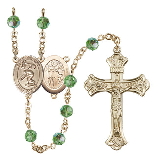 14 Karat Gold-Filled 6mm Austrian Crystal Saint Sebastian/Swimming Rosary in Peridot