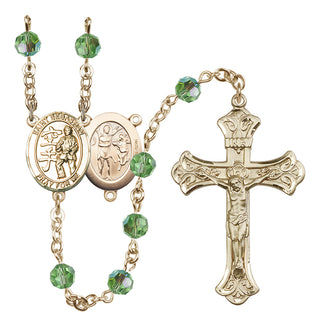 14 Karat Gold-Filled 6mm Austrian Crystal Saint Sebastian/Karate Rosary in Peridot