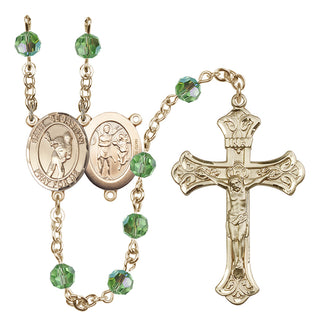 14 Karat Gold-Filled 6mm Austrian Crystal Saint Sebastian/Lacrosse Rosary in Peridot