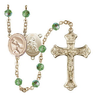 14 Karat Gold-Filled 6mm Austrian Crystal Guardian Angel/Football Rosary in Peridot