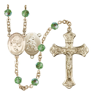 14 Karat Gold-Filled 6mm Austrian Crystal Guardian Angel/Basketball Rosary in Peridot