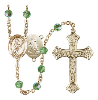 14 Karat Gold-Filled 6mm Austrian Crystal Guardian Angel/Softball Rosary in Peridot