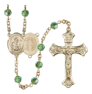 14 Karat Gold 6mm Austrian Crystal Saint Benedict Rosary in Peridot