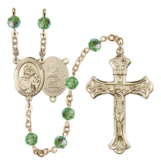 14 Karat Gold 6mm Austrian Crystal Saint Joan of Arc / Air Force Rosary in Peridot
