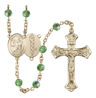 14 Karat Gold 6mm Austrian Crystal Saint Luke the Apostle / Doctor Rosary in Peridot