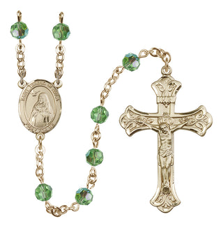 14 Karat Gold 6mm Austrian Crystal Saint Teresa of Avila Rosary in Peridot