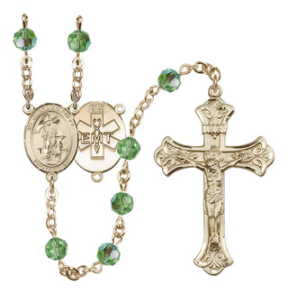 14 Karat Gold 6mm Austrian Crystal Guardian Angel / EMT Rosary in Peridot