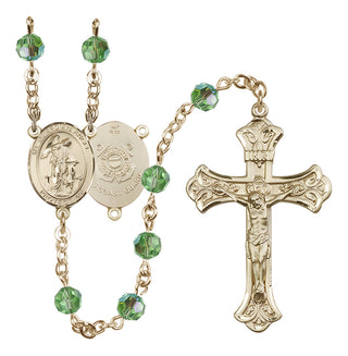 14 Karat Gold 6mm Austrian Crystal Guardian Angel/Coast Guard Rosary in Peridot