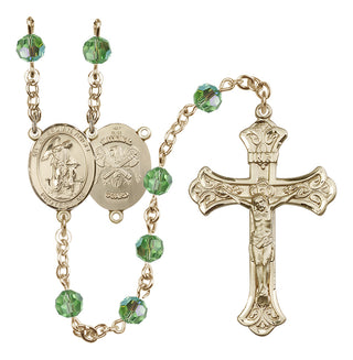 14 Karat Gold 6mm Austrian Crystal Guardian Angel / Nat'l Guard Rosary in Peridot