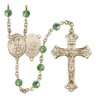 14 Karat Gold 6mm Austrian Crystal Guardian Angel / Navy Rosary in Peridot