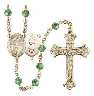 14 Karat Gold 6mm Austrian Crystal Saint Christopher/Volleyball Rosary in Peridot