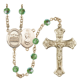 14 Karat Gold 6mm Austrian Crystal Saint Christopher/Swimming Rosary in Peridot