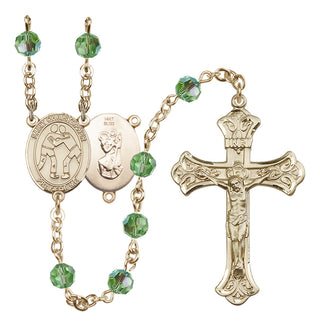 14 Karat Gold 6mm Austrian Crystal Saint Christopher/Wrestling Rosary in Peridot