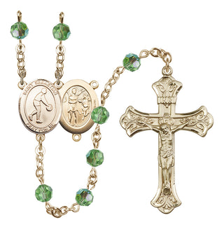 14 Karat Gold 6mm Austrian Crystal Saint Sebastian/Basketball Rosary in Peridot