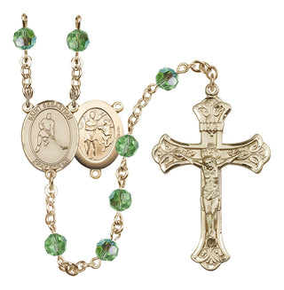 14 Karat Gold 6mm Austrian Crystal Saint Sebastian/Ice Hockey Rosary in Peridot