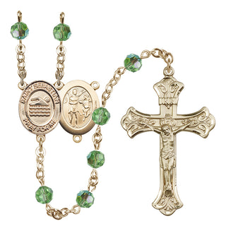 14 Karat Gold 6mm Austrian Crystal Saint Sebastian/Swimming Rosary in Peridot