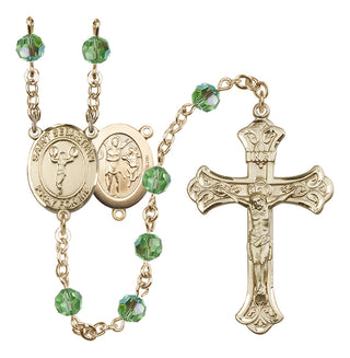 14 Karat Gold 6mm Austrian Crystal Saint Sebastian/Cheerleading Rosary in Peridot