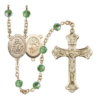 14 Karat Gold 6mm Austrian Crystal Saint Sebastian/Wrestling Rosary in Peridot
