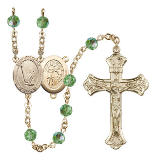 14 Karat Gold 6mm Austrian Crystal Saint Sebastian/Gymnastics Rosary in Peridot