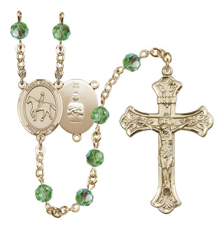 14 Karat Gold 6mm Austrian Crystal Saint Kateri/Equestrian Rosary in Peridot