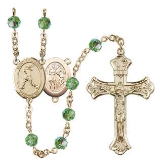 14 Karat Gold 6mm Austrian Crystal Saint Sebastian / Softball Rosary in Peridot