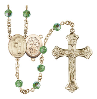 14 Karat Gold 6mm Austrian Crystal Saint Sebastian / Archery Rosary in Peridot