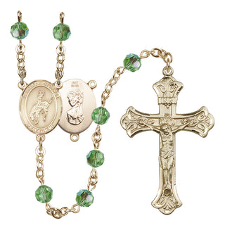 14 Karat Gold 6mm Austrian Crystal Saint Christopher / Rodeo Rosary in Peridot