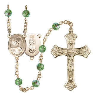 14 Karat Gold 6mm Austrian Crystal Saint Christopher/Water Polo Women Rosary in Peridot