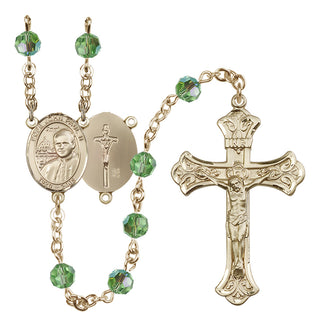 14 Karat Gold 6mm Austrian Crystal Saint John Paul II Rosary in Peridot
