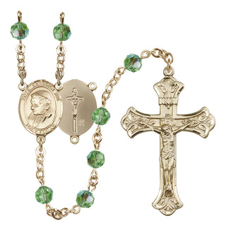 14 Karat Gold 6mm Austrian Crystal Pope Emeritace Benedict XVI Rosary in Peridot