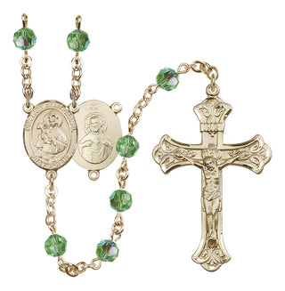 14 Karat Gold 6mm Austrian Crystal Our Lady of Mount Carmel Rosary in Peridot