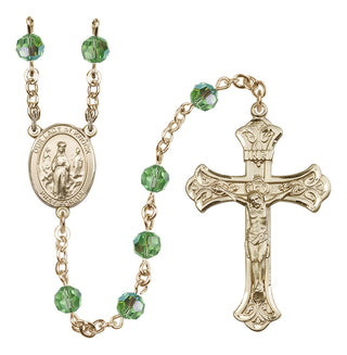 14 Karat Gold 6mm Austrian Crystal Our Lady of Knock Rosary in Peridot