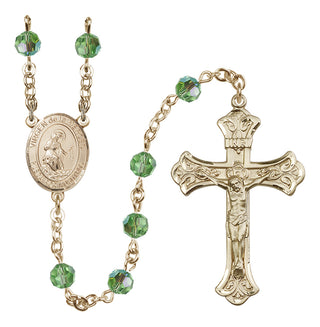 14 Karat Gold 6mm Austrian Crystal Virgen de la Merced Rosary in Peridot