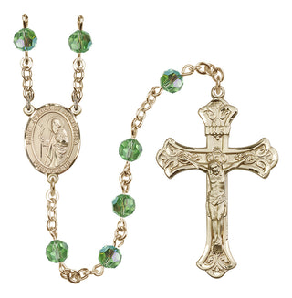 14 Karat Gold 6mm Austrian Crystal Saint Joseph of Arimathea Rosary in Peridot