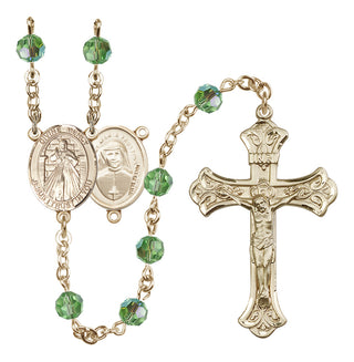 14 Karat Gold 6mm Austrian Crystal Divine Mercy Rosary in Peridot