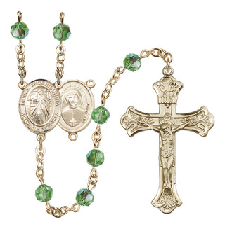 14 Karat Gold 6mm Austrian Crystal Divina Misericordia Rosary in Peridot