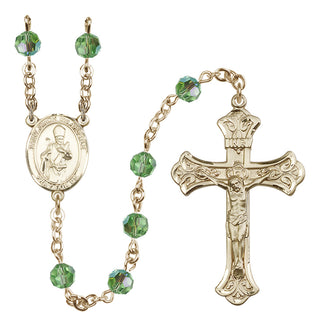 14 Karat Gold 6mm Austrian Crystal Saint Simon the Apostle Rosary in Peridot