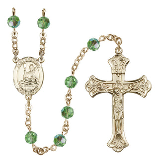 14 Karat Gold 6mm Austrian Crystal Saint Honorius of Amiens Rosary in Peridot
