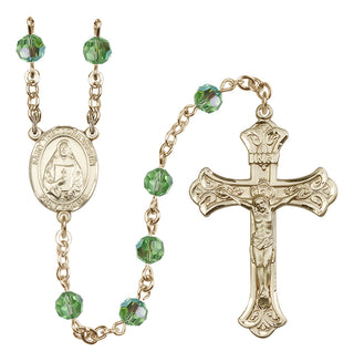 14 Karat Gold 6mm Austrian Crystal Saint Theodora Rosary in Peridot