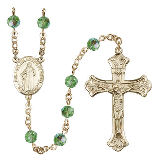 14 Karat Gold 6mm Austrian Crystal Our Lady the Undoer of Knots Rosary in Peridot