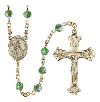 14 Karat Gold 6mm Austrian Crystal Our Lady of Assumption Rosary in Peridot